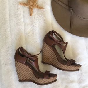 RARE 7 for All Manking Brown Strap Wedges Leather